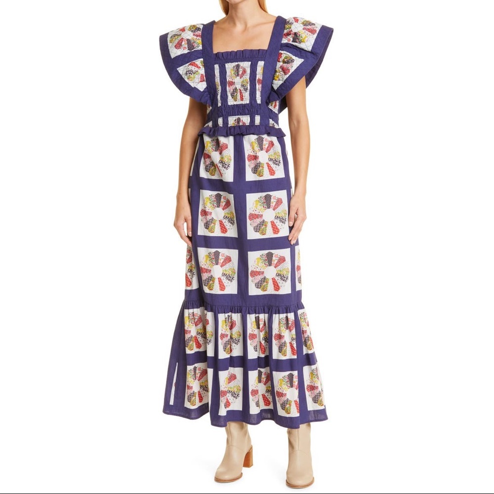 NWT SEA Pippin Patchwork Cotton Apron Dress, blue, size 4. Priced to sell!